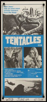 9p913 TENTACLES Aust daybill '77 Tentacoli, AIP, great art of octopus attacking sexy girl in bikini!