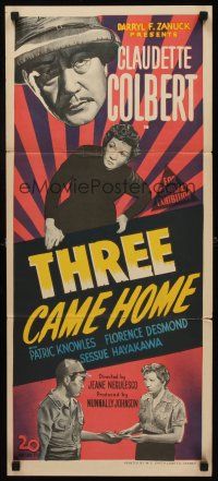 9p924 THREE CAME HOME Aust daybill '49 Claudette Colbert, prison women without their men!