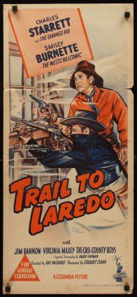 9p941 TRAIL TO LAREDO Aust daybill '48 Charles Starrett as The Durango Kid with Smiley Burnette!