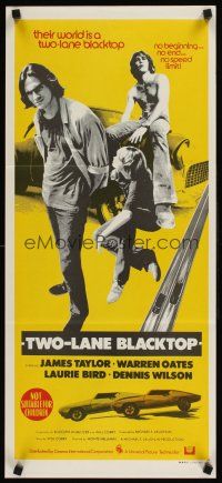 9p948 TWO-LANE BLACKTOP Aust daybill '71 James Taylor is the driver, Oates is GTO, Laurie Bird!