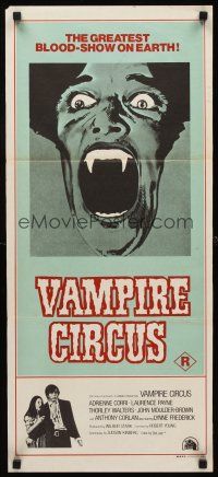 9p959 VAMPIRE CIRCUS Aust daybill '72 wild image of huge mouth, greatest blood-show on Earth!