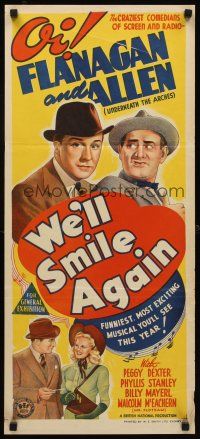 9p974 WE'LL SMILE AGAIN Aust daybill '42 Flanagan & Allen, craziest comedians of screen & radio!