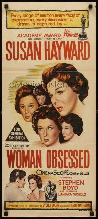 9p986 WOMAN OBSESSED Aust daybill '59 Best Actress Academy Award Winner Susan Hayward, Stephen Boyd