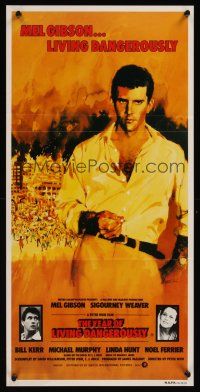 9p991 YEAR OF LIVING DANGEROUSLY Aust daybill '82 Peter Weir, great art of Mel Gibson by Stapleton!