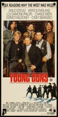 9p996 YOUNG GUNS Aust daybill '88 Emilio Estevez, Charlie Sheen, Kiefer Sutherland, Phillips!