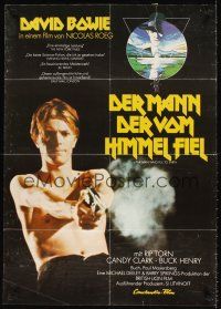 9p275 MAN WHO FELL TO EARTH German '76 Nicolas Roeg, shirtless David Bowie shooting pistol!