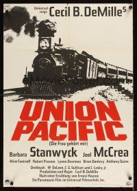 9p288 UNION PACIFIC German R60s Cecil B. DeMille, Barbara Stanwyck, Joel McCrea & cool train art!