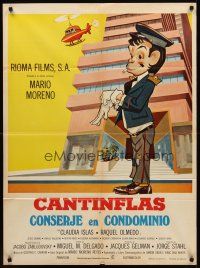 9p035 CONSERJE EN CONDOMINIO Mexican poster '74 wonderful artwork of doorman Cantinflas!