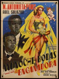 9p038 LA ENGANADORA Mexican poster '55 beautiful bride being shot by Cupid, The Deceiver!