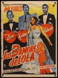 9p044 LOLA TORBELLINO Mexican poster '56 art of sexy Spanish actress Lola Flores & her suitors!