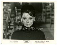 9r149 CHARADE 8x10 still '63 close up of veiled perplexed Audrey Hepburn!