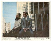 9r125 BREAKFAST AT TIFFANY'S color 8x10 still '61 Audrey Hepburn & George Peppard sitting & smoking!