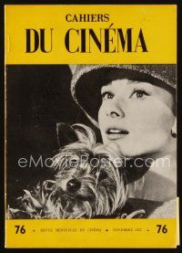 9s137 CAHIERS DU CINEMA French magazine November 1957 super close up of Audrey Hepburn & cute dog!