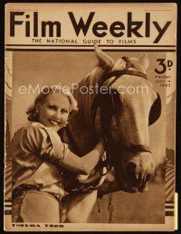 9s158 FILM WEEKLY English magazine July 14, 1933 great portrait of pretty Thelma Todd with horse!