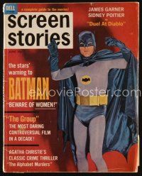 9s099 SCREEN STORIES magazine June 1966 great portrait of Adam West in costume as Batman!
