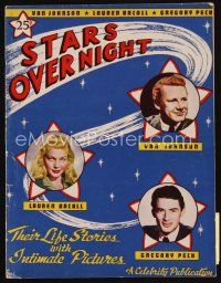 9s103 STARS OVER NIGHT magazine Winter 1945 featuring Van Johnson, Lauren Bacall & Gregory Peck!