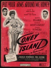 9s413 CONEY ISLAND sheet music '43 Betty Grable, Cesar Romero, Put Your Arms Around Me Honey!