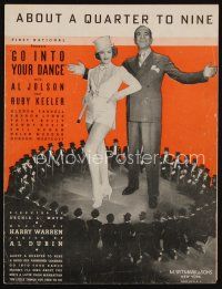 9s418 GO INTO YOUR DANCE sheet music '35 Al Jolson & wife Ruby Keeler, About A Quarter To Nine!