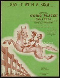 9s419 GOING PLACES sheet music '38 Dick Powell, wacky horse art, Say It With A Kiss!
