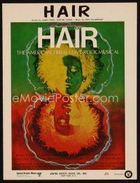 9s421 HAIR sheet music '79 Milos Forman, Treat Williams, musical, title song!