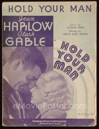9s423 HOLD YOUR MAN sheet music '33 great close up of Jean Harlow & Clark Gable, the title song!