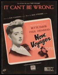 9s432 NOW, VOYAGER sheet music '42 classic romantic tearjerker, Bette Davis, It Can't Be Wrong!