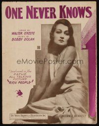 9s437 RICH PEOPLE/NAVY BLUES sheet music '30 Constance Bennett, William Haines, One Never Knows!