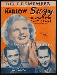 9s445 SUZY sheet music '36 Jean Harlow between Cary Grant & Franchot Tone, Did I Remember!