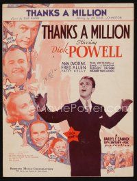 9s446 THANKS A MILLION sheet music '35 traveling singer Dick Powell, Ann Dvorak, the title song!
