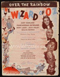 9s451 WIZARD OF OZ sheet music '39 artwork & photos of top stars, classic Over the Rainbow!