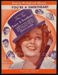 9s454 YOU'RE A SWEETHEART sheet music '37 super close up of pretty Alice Faye, the title song!