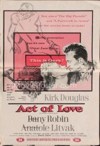 9s307 ACT OF LOVE pressbook '53 Kirk Douglas, Dany Robin, directed by Anatole Litvak!