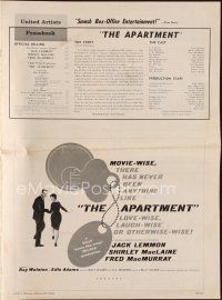 9s310 APARTMENT pressbook '60 Billy Wilder, Jack Lemmon, Shirley MacLaine!