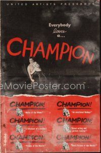 9s320 CHAMPION pressbook '49 art of boxer Kirk Douglas with Marilyn Maxwell, boxing classic!