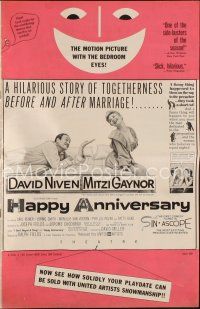 9s330 HAPPY ANNIVERSARY pressbook '59 great romantic art of David Niven & Mitzi Gaynor in bed!