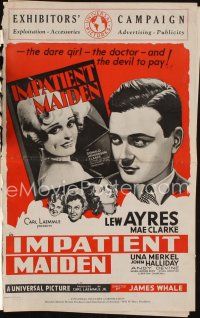 9s337 IMPATIENT MAIDEN pressbook '32 Lew Ayres, Mae Clarke, directed by James Whale!