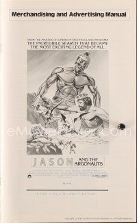 9s340 JASON & THE ARGONAUTS pressbook R78 great special fx by Ray Harryhausen, cool art of colossus!