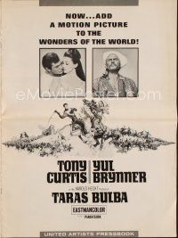 9s388 TARAS BULBA pressbook '62 Tony Curtis & Yul Brynner clash, art by McCarthy!