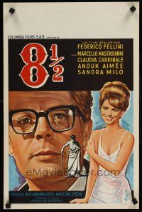 9t596 8 1/2 Belgian '63 Federico Fellini classic, Marcello Mastroianni & sexy Claudia Cardinale!