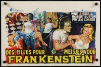 9t685 I WAS A TEENAGE FRANKENSTEIN Belgian '57 wonderful art of monster + holding sexy girl!