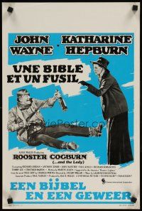 9t766 ROOSTER COGBURN Belgian '75 great art of John Wayne with eye patch & Katharine Hepburn!