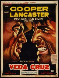 9t794 VERA CRUZ Belgian '55 best close up art of cowboys Gary Cooper & Burt Lancaster!