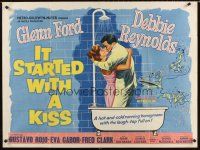 9t139 IT STARTED WITH A KISS British quad '59 Glenn Ford & Debbie Reynolds kissing in shower!