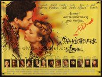 9t151 SHAKESPEARE IN LOVE DS British quad '98 romantic close up of Gwyneth Paltrow & Joseph Fiennes!