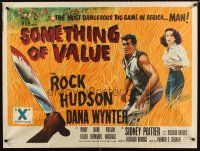 9t153 SOMETHING OF VALUE British quad '57 Rock Hudson & Dana Wynter are hunted in Africa!