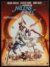 9t422 JEWEL OF THE NILE Danish '85 great art of Michael Douglas, Kathleen Turner & Danny DeVito!