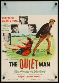 9t019 QUIET MAN Dutch '51 great art of John Wayne dragging Maureen O'Hara, John Ford