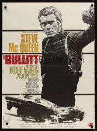 9t574 BULLITT French 23x32 '68 great close up of Steve McQueen, different car chase artwork!