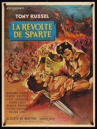 9t590 SPARTAN GLADIATORS French 23x32 '64 great sword and sandal artwork of men fighting!
