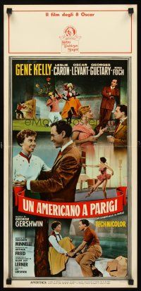9t310 AMERICAN IN PARIS Italian locandina R63 c/u of Gene Kelly dancing with sexy Leslie Caron!